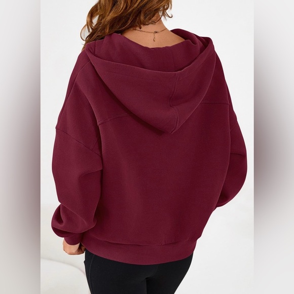 PrettyGarden | Cropped Quarter Zip Pullover Burgundy Hoodie | Size L | NWOT - Picture 3 of 14